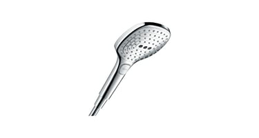 hansgrohe Raindance Select E - Duschkopf, Handbrause mit 3 Strahlarten, eckige Duschbrause (120 x 120 mm), Brausekopf mit Antikalk-Funktion, Chrom, 26520000 im Sale